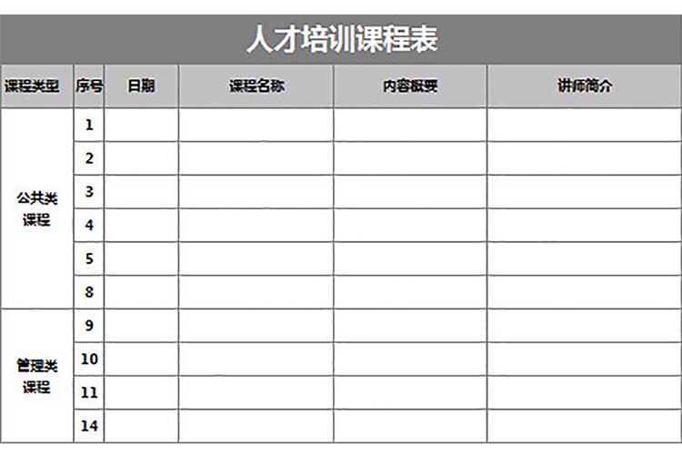 人才培訓(xùn)課程表-1