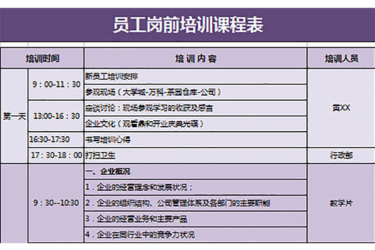 員工崗前培訓課程表-1