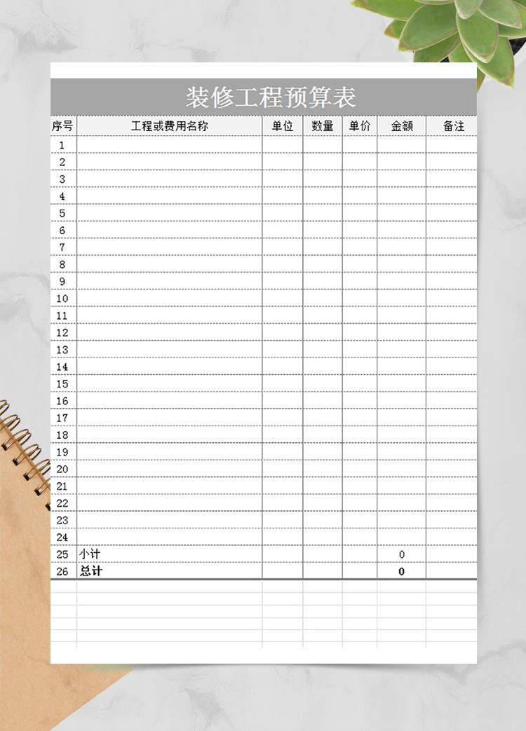 裝修工程預(yù)算表