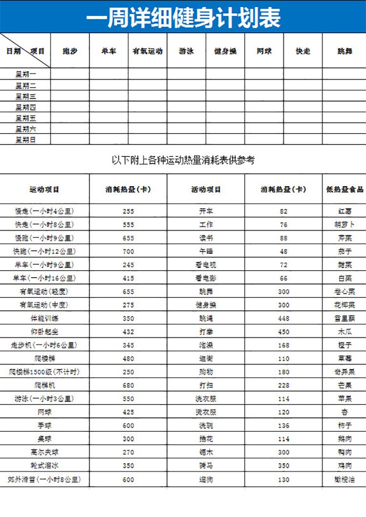 一周詳細(xì)健身計(jì)劃表-1
