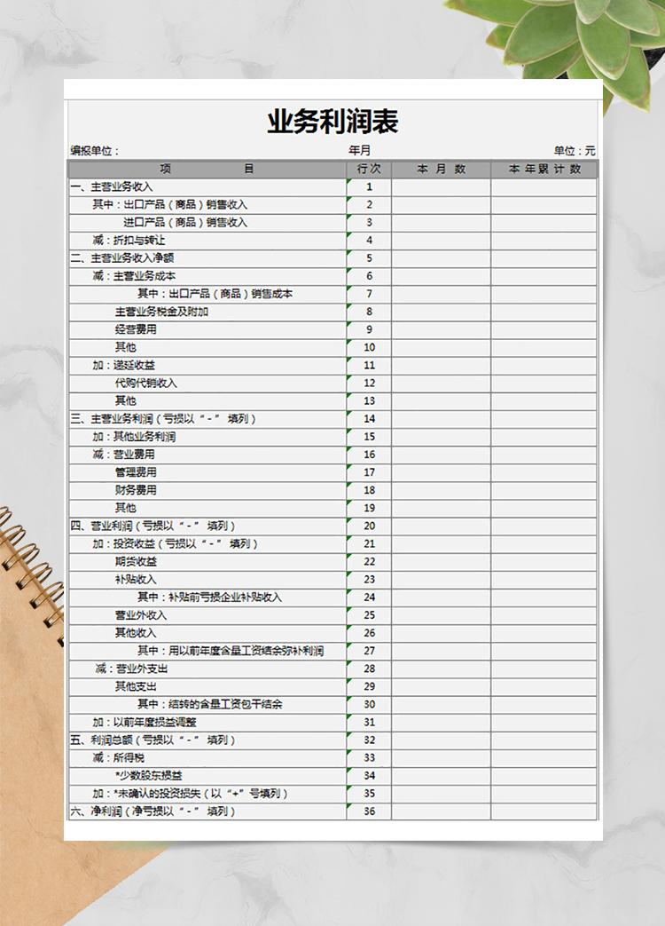 一般企業(yè)利潤表