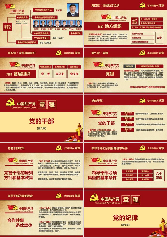 深紅色大氣共產(chǎn)黨章程學習ppt模板-5
