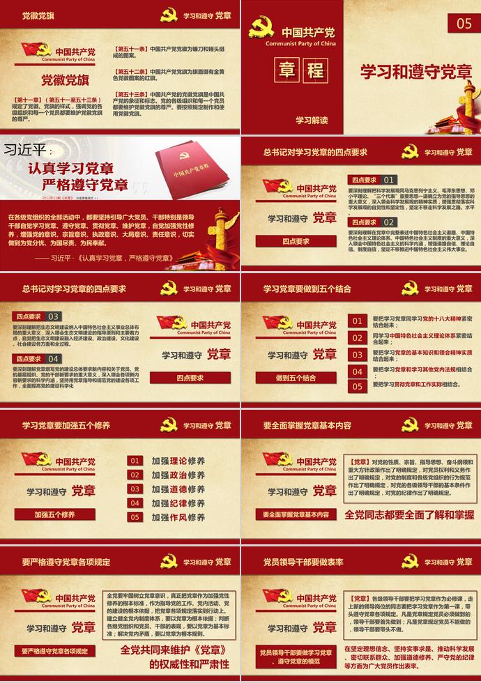深紅色大氣共產(chǎn)黨章程學習ppt模板-7