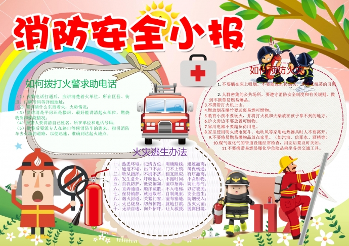 卡通消防叔叔宣傳消防安全手抄報(bào)