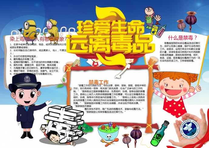 可愛卡通警察小姐姐教你禁毒知識