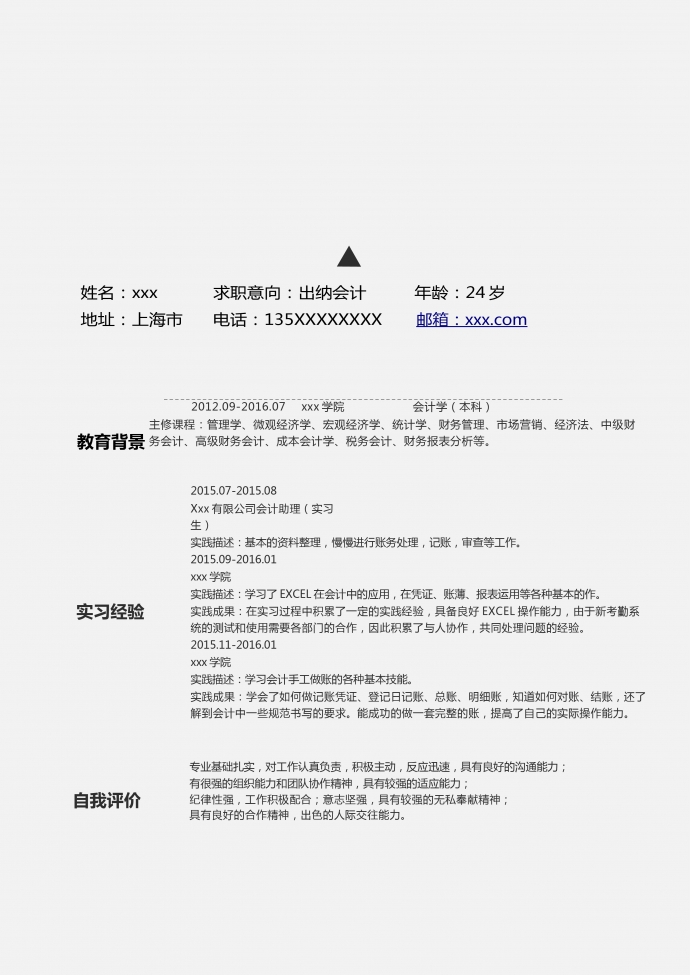 會(huì)計(jì)處理簡(jiǎn)歷模板