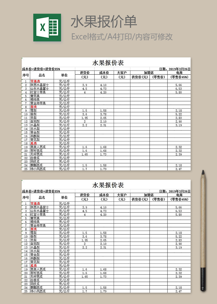 水果報(bào)價(jià)單