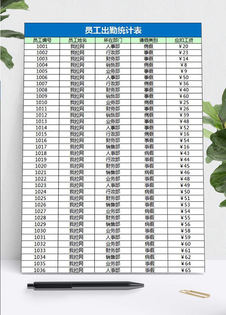 員工出勤統(tǒng)計表