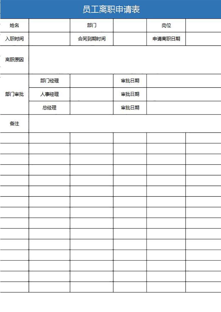 藍(lán)色系員工離職申請(qǐng)表簡潔版-1