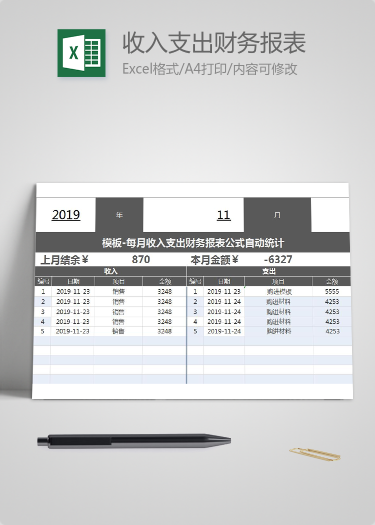 每月收入支出財務報表公式自動統計