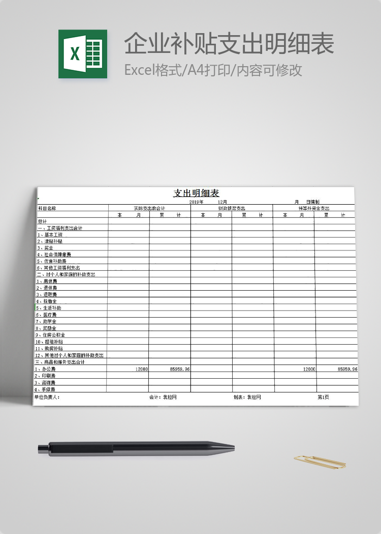 企業補貼支出明細表