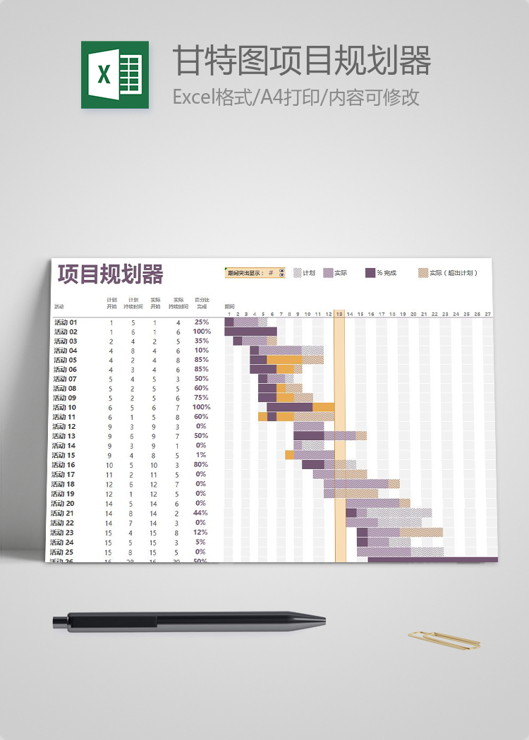 暗紫色風(fēng)格甘特圖項(xiàng)目規(guī)劃器模板
