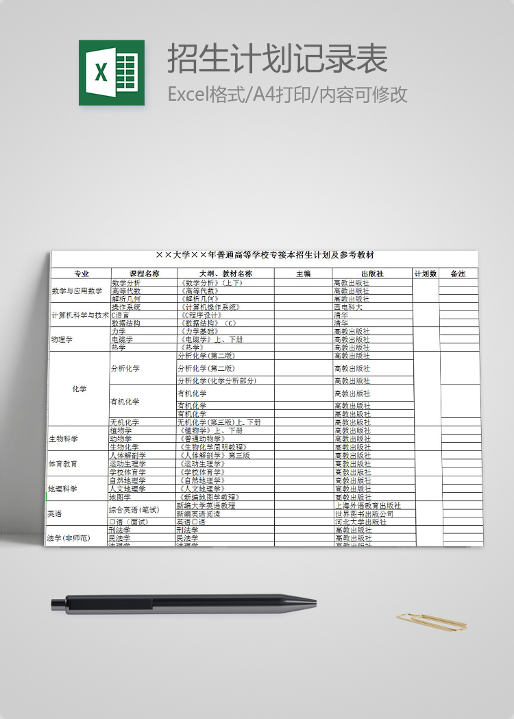 大學(xué)普通高等學(xué)校專接本招生計(jì)劃及參考教材