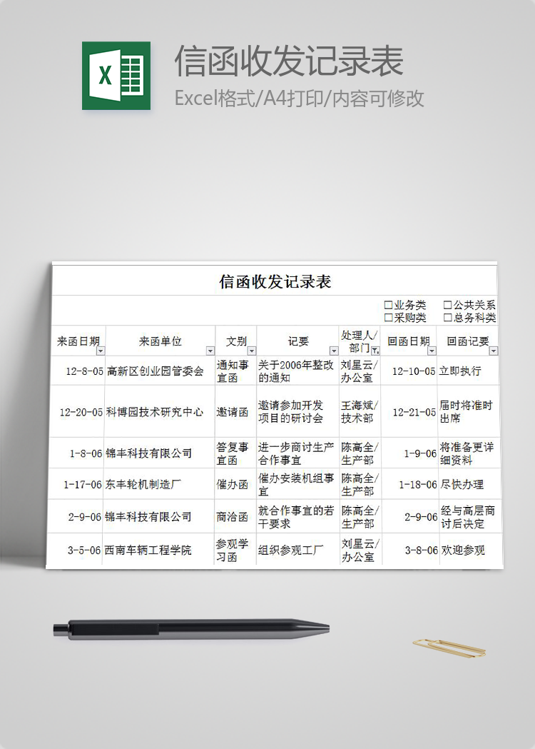 信函收發記錄表