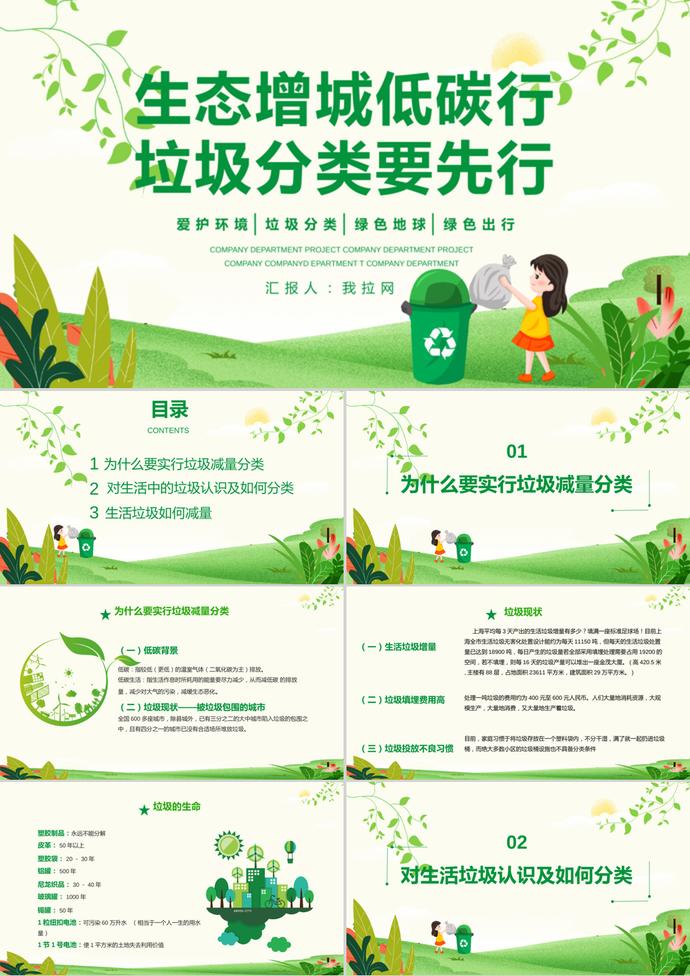 簡約小清新風(fēng)格愛護(hù)環(huán)境垃圾分類宣傳ppt模板