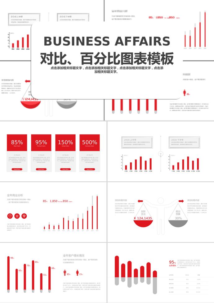 簡(jiǎn)潔大氣風(fēng)格對(duì)比百分比圖表PPT模板