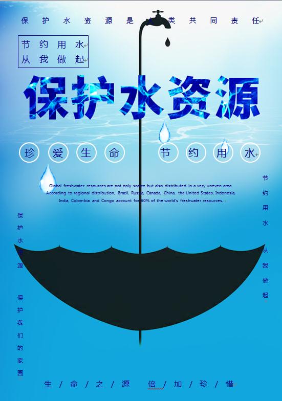 藍色特色藝術(shù)字節(jié)約用水公益海報