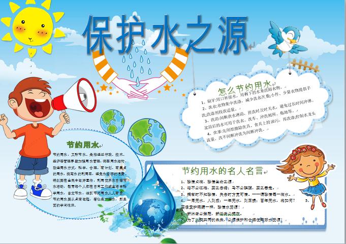 精美節(jié)約用水保護水之源主題手抄報