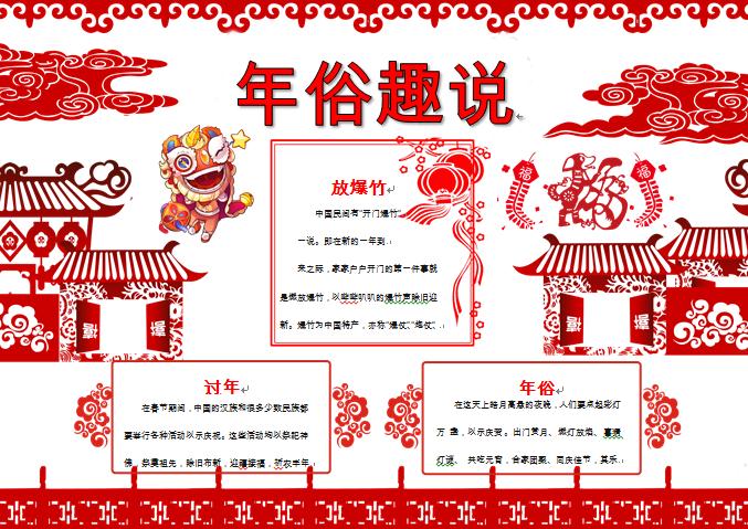喜慶剪紙春節(jié)小報(bào)手抄報(bào)word模板