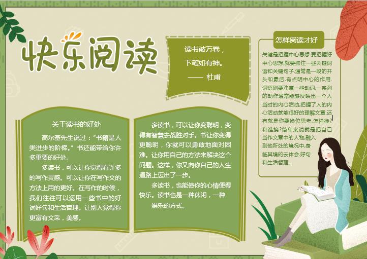 簡(jiǎn)約綠色快樂(lè)閱讀小報(bào)word模板