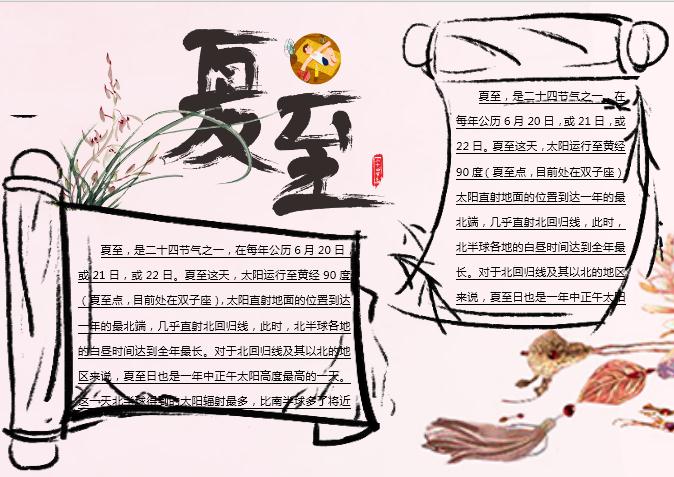 淺粉色夏至主題小報(bào)Word模板