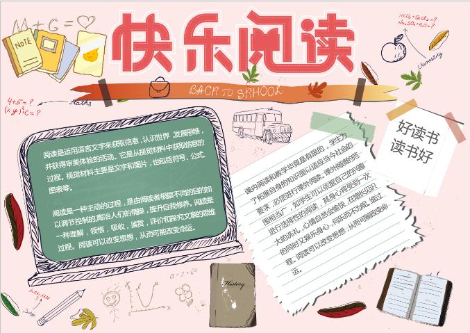 清新簡約插畫快樂閱讀word小報(bào)