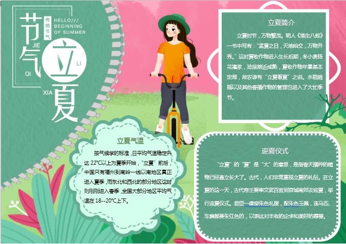 紅綠小清新立夏手抄報Word模板