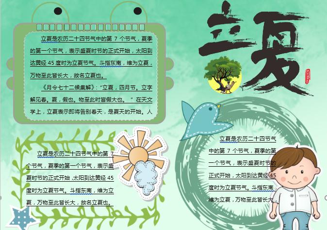 簡約精美清新立夏主題小報(bào)Word模板