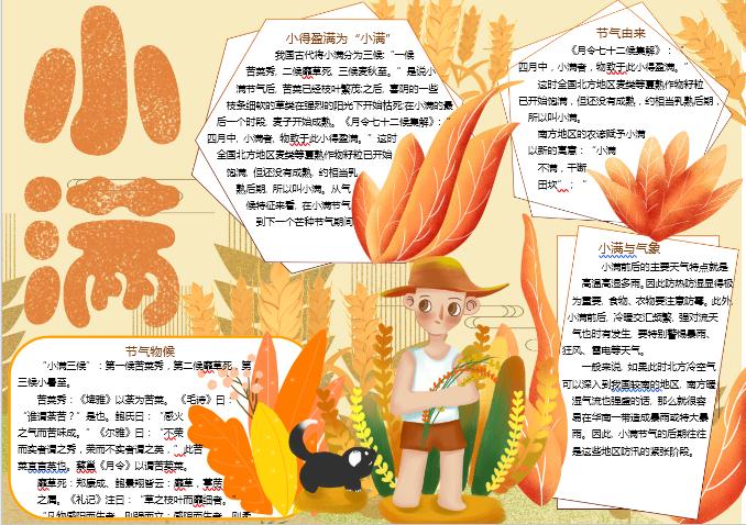金黃清新小滿節氣手抄報word模板
