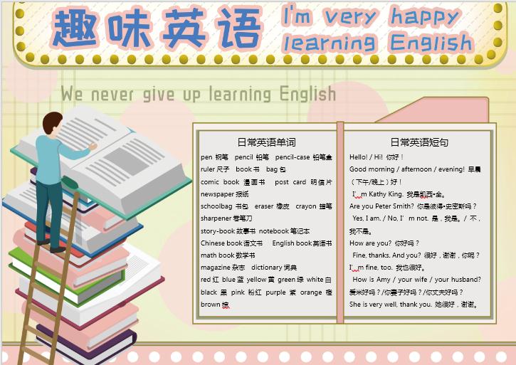 卡通英語趣味讀書手抄報(bào)Word模板
