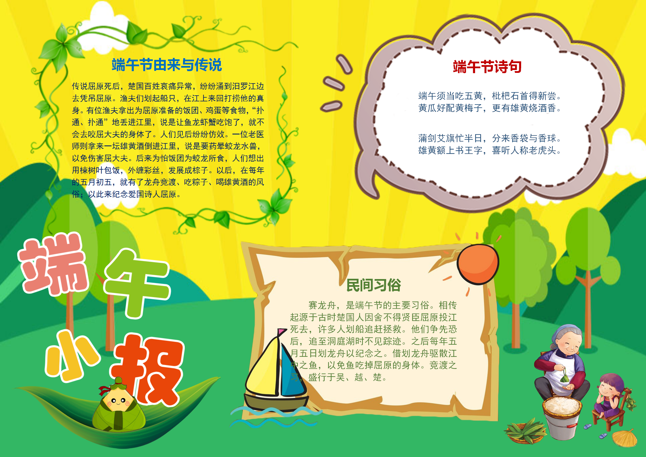 小學生端午節小報手抄報模板