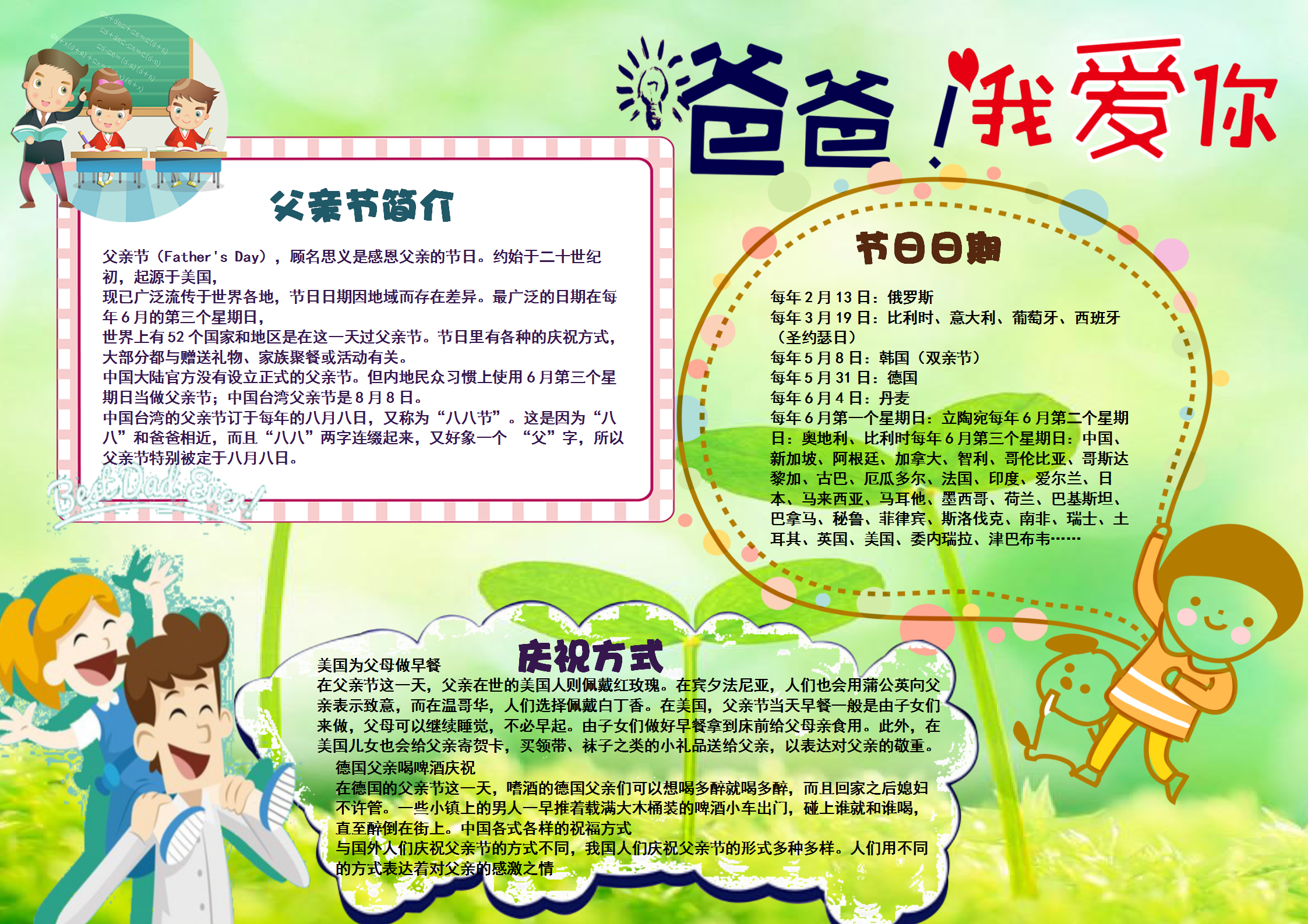 父親節小報感恩爸爸卡通我愛手抄小報