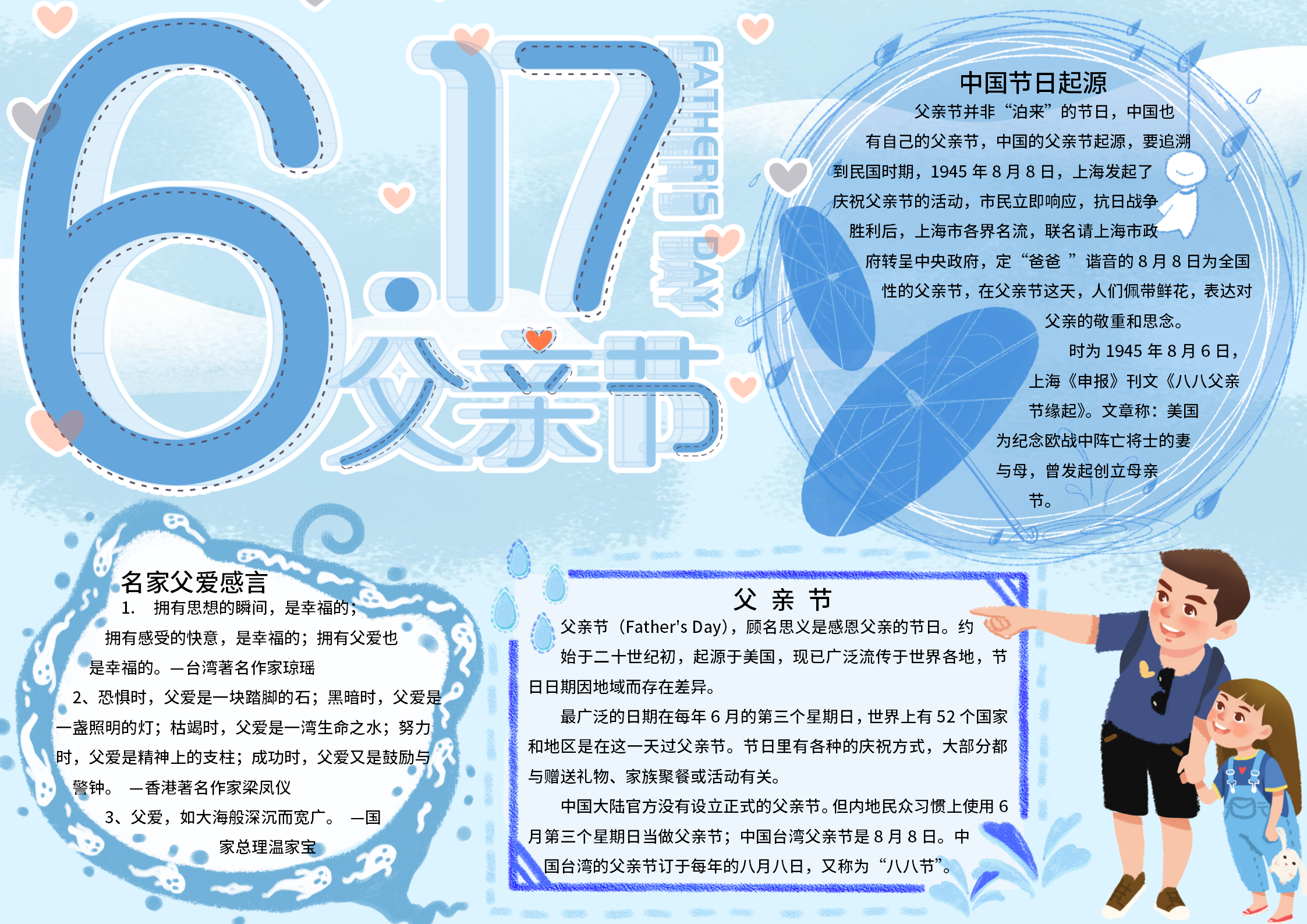 藍(lán)色簡(jiǎn)約父親節(jié)手抄報(bào)