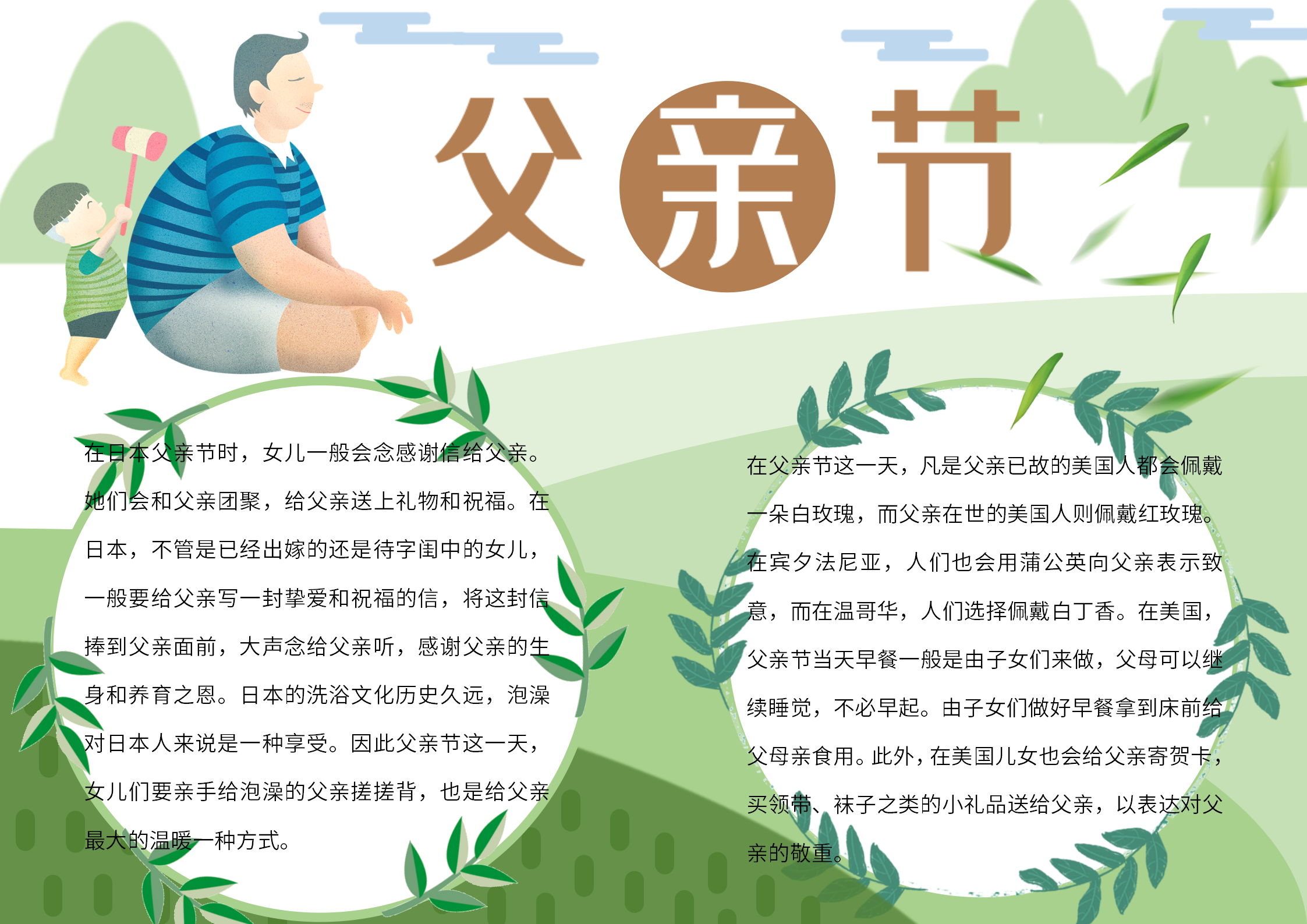 卡通淡雅小清新靜謐風(fēng)父親節(jié)手抄報(bào)