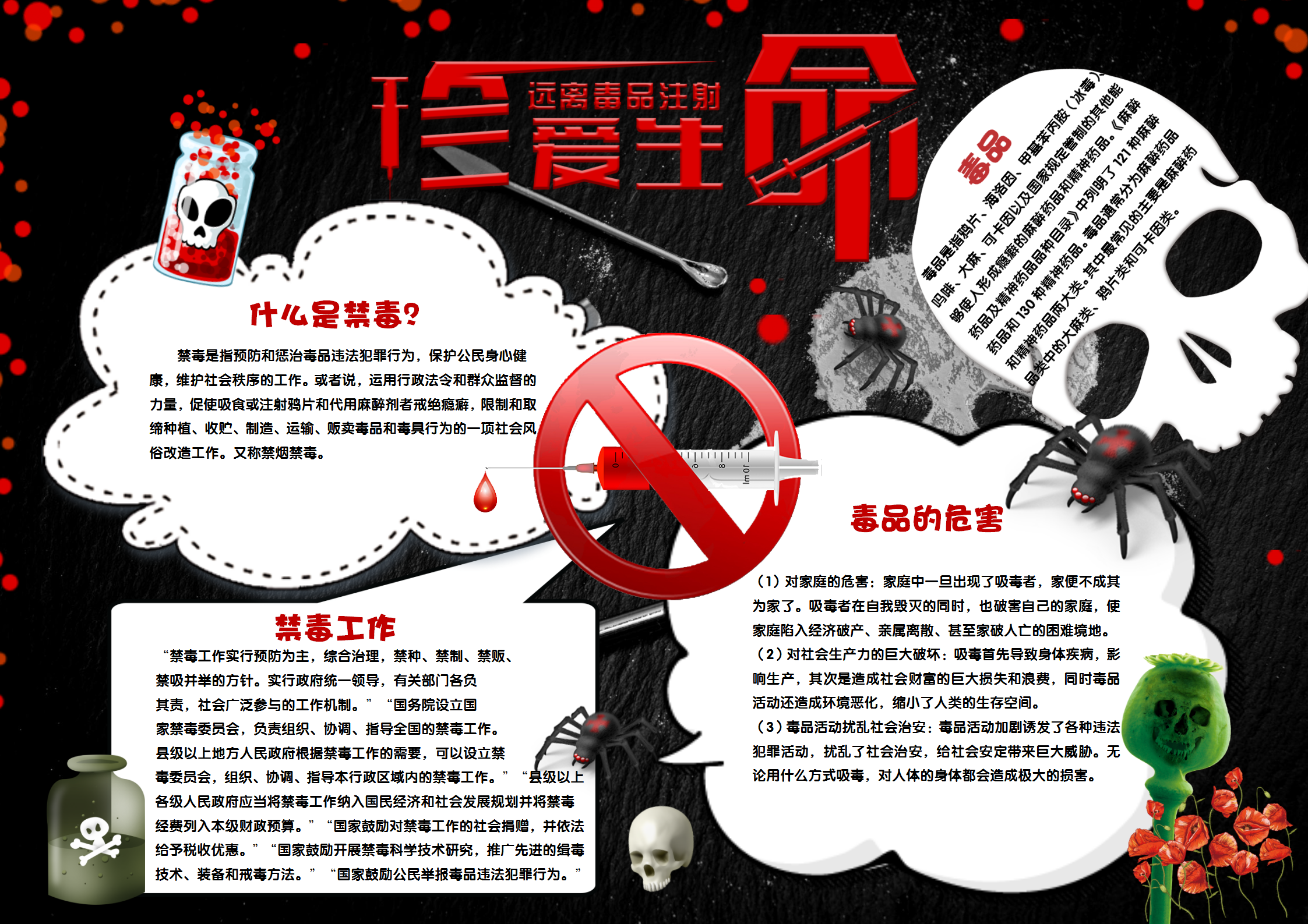 炫酷黑禁毒小報遠離毒品手抄報珍愛生命小報