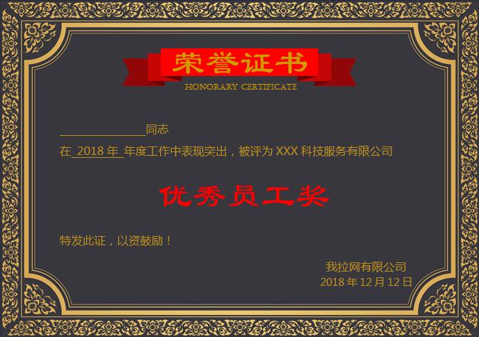 黑金大氣優(yōu)秀員工榮譽證書Word模板