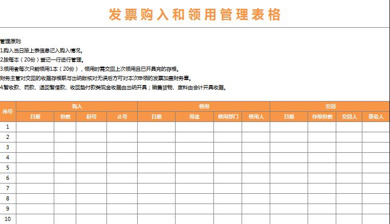 發(fā)票購入和領(lǐng)用管理表格