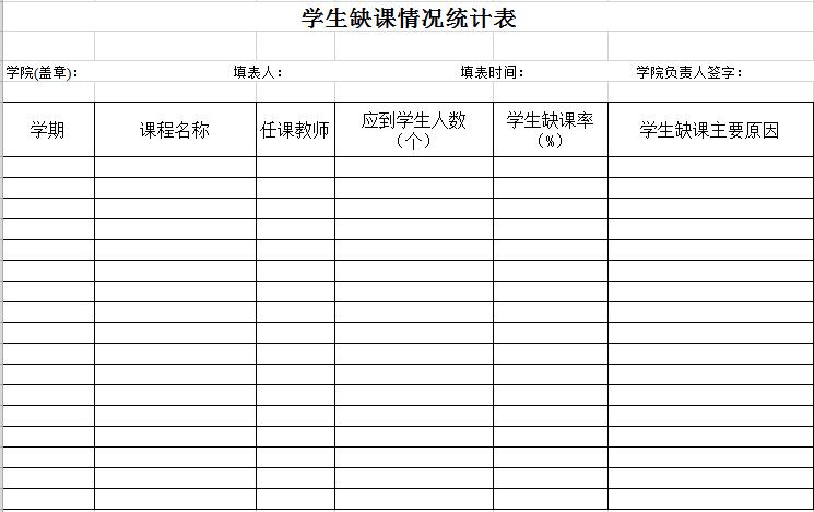 學(xué)生缺課情況統(tǒng)計(jì)表