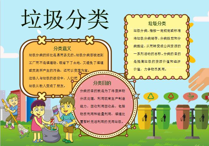可愛卡通風垃圾分類手抄報小報Word模板