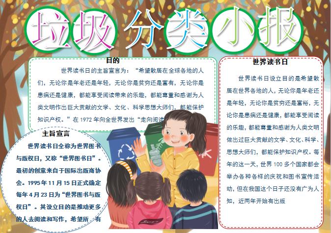 彩色卡通風(fēng)垃圾分類手抄小報Word模板