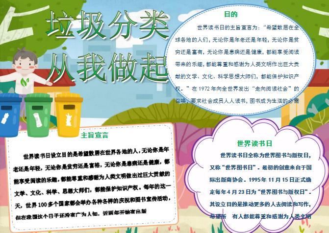 清新卡通垃圾分類手抄報(bào)Word模板