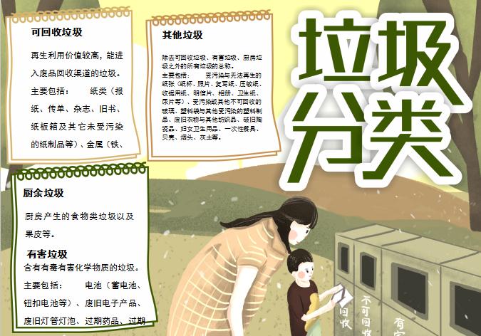 暗色簡約風格垃圾分類小報手抄報word模板