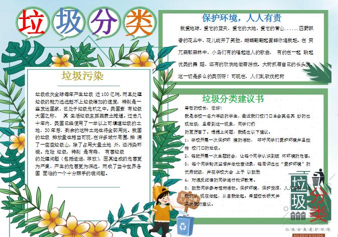 清新簡(jiǎn)約校園學(xué)生環(huán)保小報(bào)手抄報(bào)Word模板