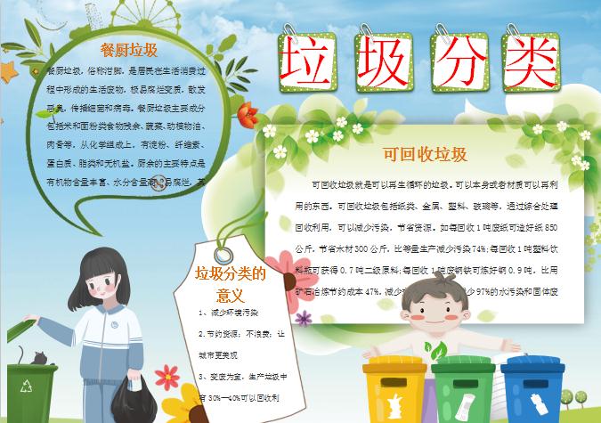 可愛卡通綠色清新環境保護學生小報Word模板