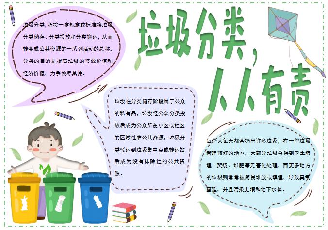 簡(jiǎn)潔卡通美觀風(fēng)格垃圾分類手抄報(bào)word模板·