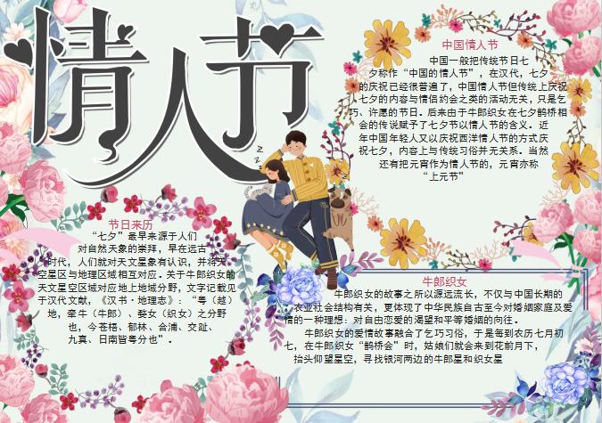 清新花卉情人節(jié)手抄小報(bào)Word模板