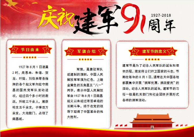 紅色簡(jiǎn)約建軍節(jié)手抄報(bào)Word模板