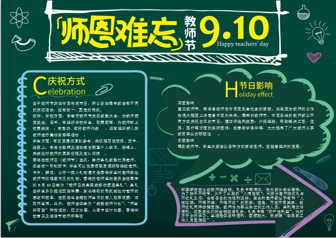 綠色簡約師恩難忘小報Word模板