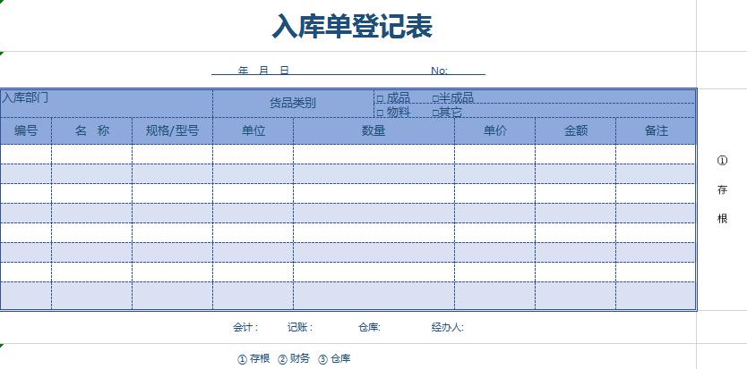 倉(cāng)庫(kù)入庫(kù)單登記表excel模板