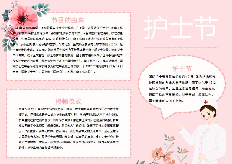 粉色花卉國際護(hù)士節(jié)手抄報(bào)模板